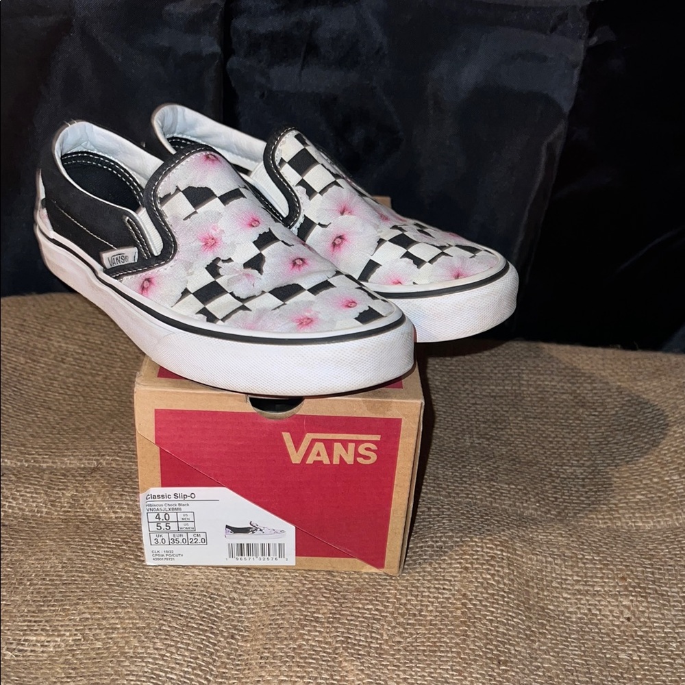 Vans Womens Slip-On Sneakers - Black, White, and Pink